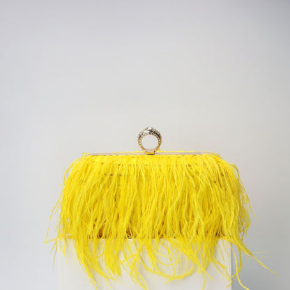 Elegante caja para anillos de pelo de avestruz – Bolso pequeño cuadrado con cadena, bandolera, bolso de mano de terciopelo para la noche, perfecto para cenas, salidas informales, fiestas y eventos nocturnos. 