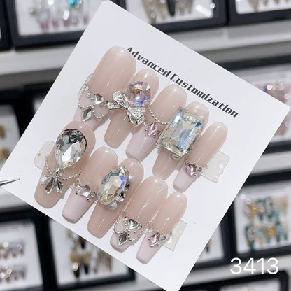 1025- Uñas postizas hechas a mano, de presión, removibles