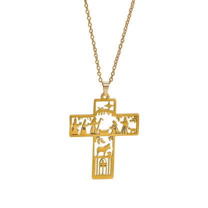 Stainless Steel Hollow Wizard Cross Necklace