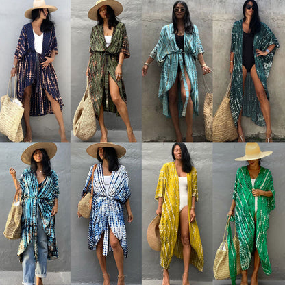 Women¡¯s Rayon Tie-Dye Beach Cover-Up ¨C Vacation Bikini Kimono, Sun Protection Swimsuit Outerwear