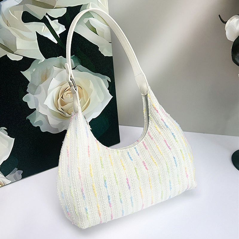 Bolso de hombro de punto chic - Bolso de lona elegante para mujer, ideal para el verano, y bolso hobo pequeño para niñas 