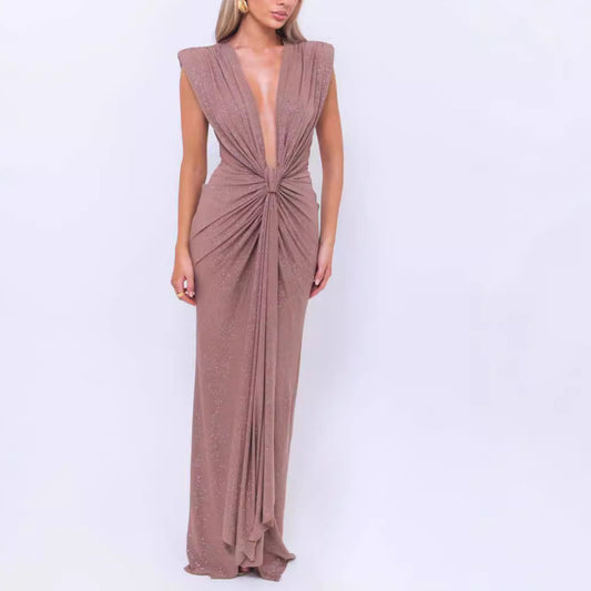 Sexy Women's Sleeveless Super Deep V Slim Waist Pleated Temperament Fishtail Jumpsuit