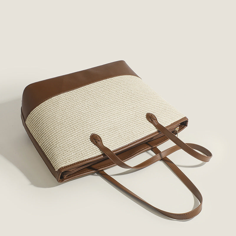 Bolso tote de ganchillo, bolso de hombro retro de verano, bolso de paja de gran capacidad, bolso tote minimalista grande 