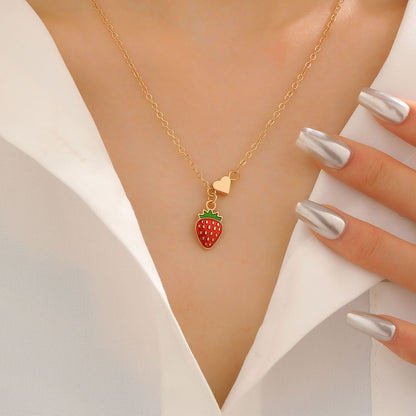 Alloy Cherry Strawberry Apple Pineapple Fruit Bracelet Necklace Jewelry Set