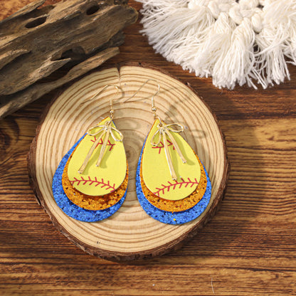 Sports Team Faux Leather Earrings - Volleyball, Basketball, Football, Baseball Geometric Drop Dangle Earrings