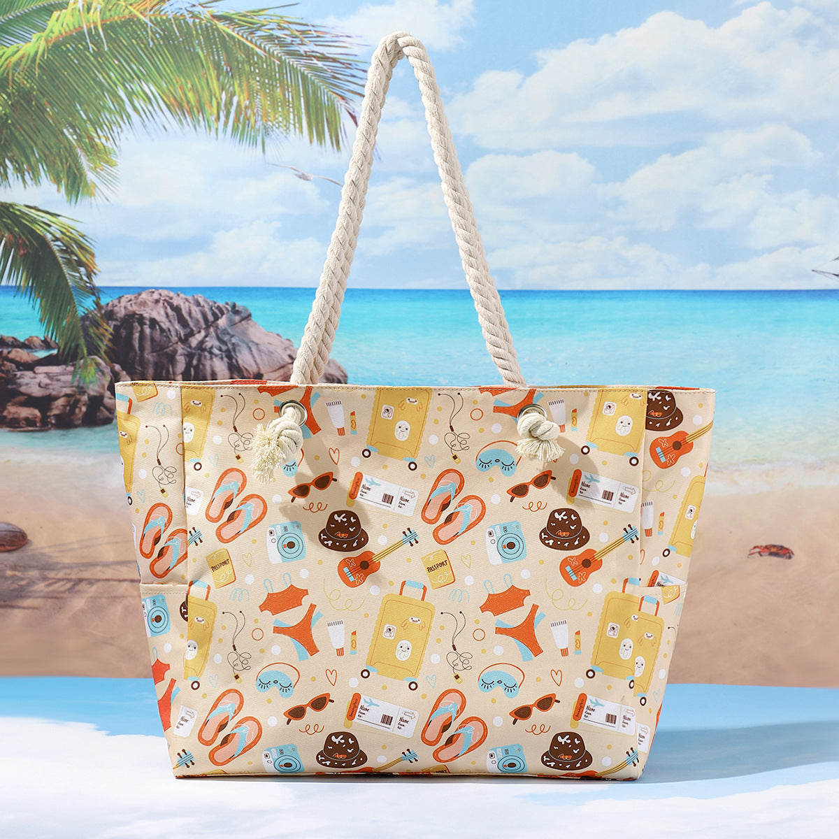 Bolso de playa estampado, bolso bandolera informal de gran capacidad, bolso de viaje de verano sencillo y moderno, ligero 