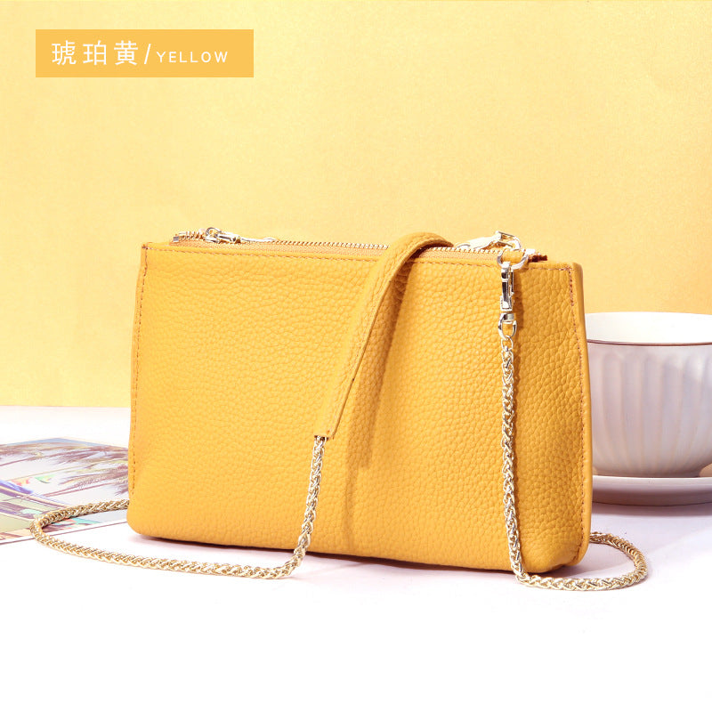 Bolso bandolera sencillo de piel auténtica para mujer, bolso elegante de gran capacidad, bolso tote con doble cremallera, bolso de cadena de piel 