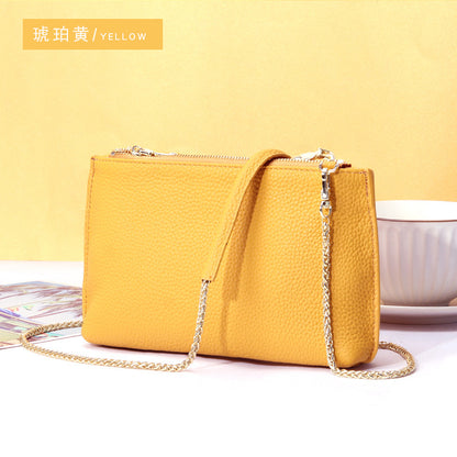 Bolso bandolera sencillo de piel auténtica para mujer, bolso elegante de gran capacidad, bolso tote con doble cremallera, bolso de cadena de piel 