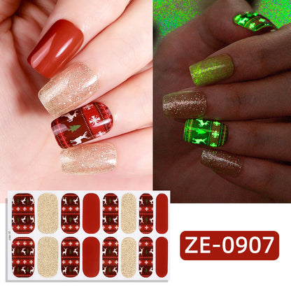 Christmas luminous nail polish film nail sticker, hot-selling Christmas tree adhesive nail sticker
