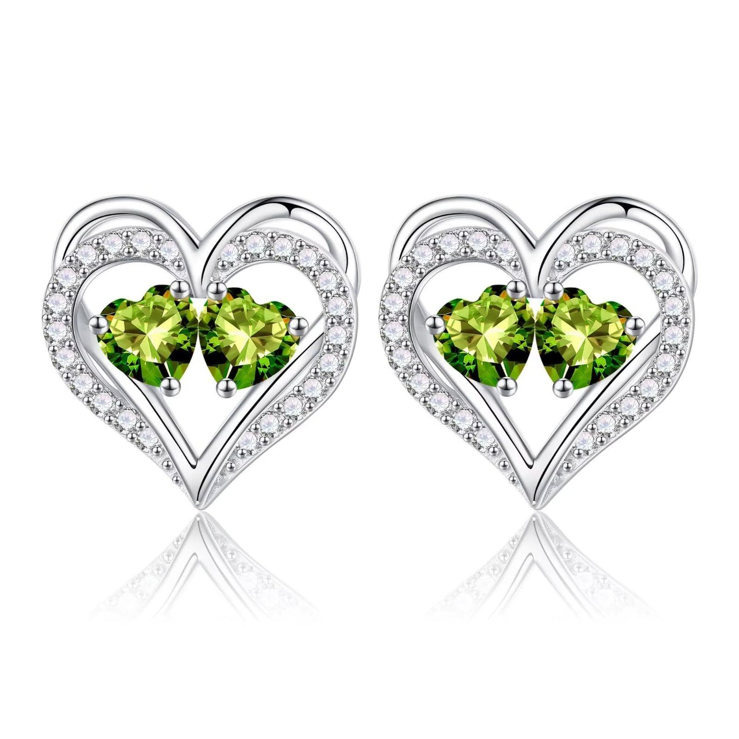 Sterling Silver Birthstone Heart Earrings new