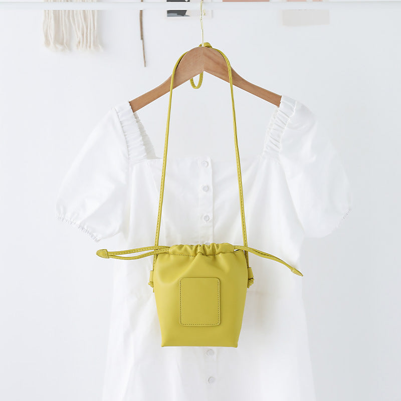Soft PU Cute Mini Mobile Phone Bag - Fashionable Pleated Shoulder Women's Bag, Simple Drawstring Crossbody Small Square Bag