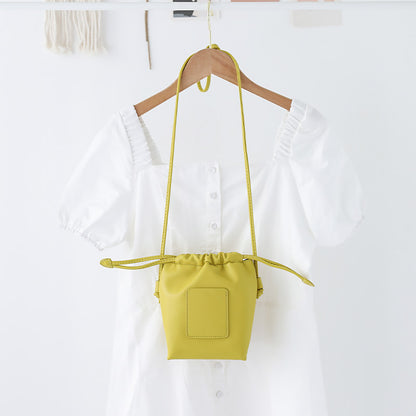 Soft PU Cute Mini Mobile Phone Bag - Fashionable Pleated Shoulder Women's Bag, Simple Drawstring Crossbody Small Square Bag