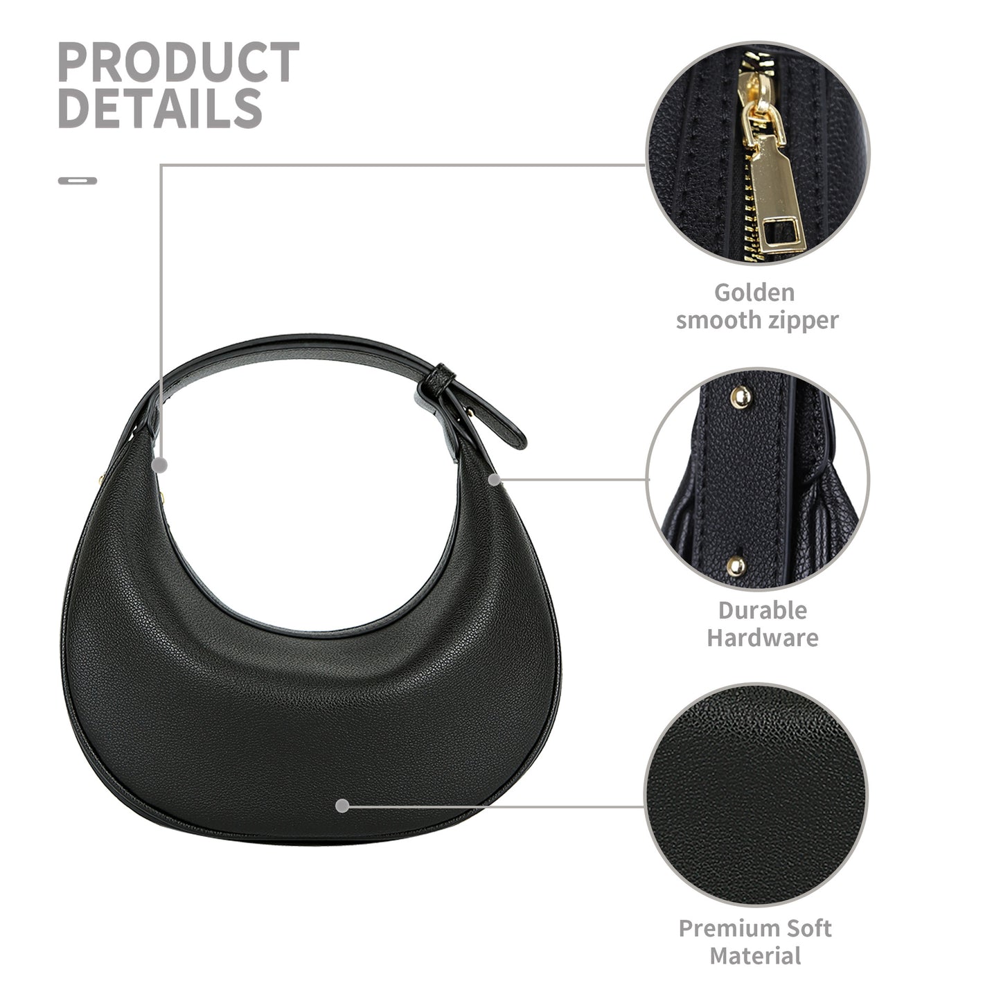 Bolso de media luna, bolso de hombro ajustable, bolso hobo para mujer 