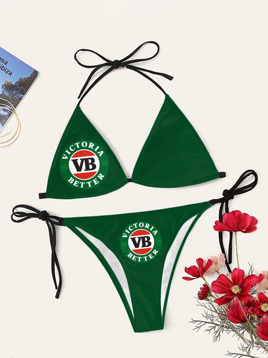 Digital Print Sexy Halter Bikini Set - Two-Piece Adjustable Swimwear for Women
