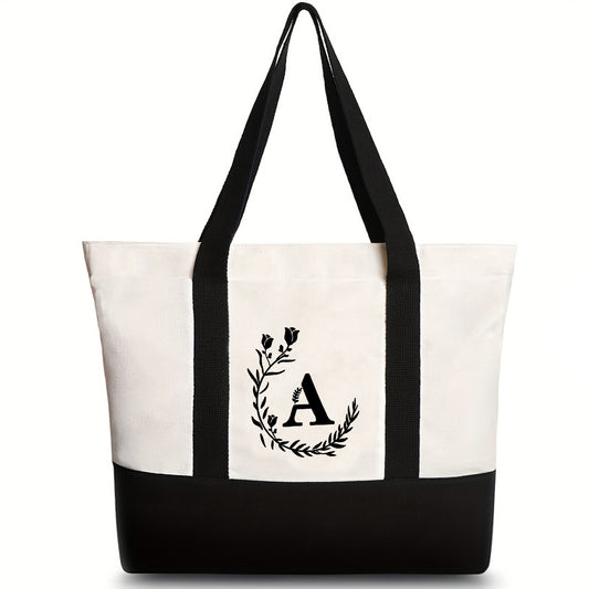 Bolso bandolera de lona, ​​bolso tote de gran capacidad con estampado de letras, bolso de regalo portátil y ligero de moda para mujer 