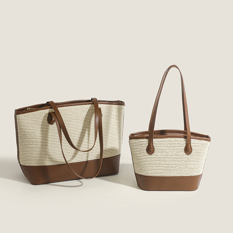 Bolso tote de ganchillo, bolso de hombro retro de verano, bolso de paja de gran capacidad, bolso tote minimalista grande 