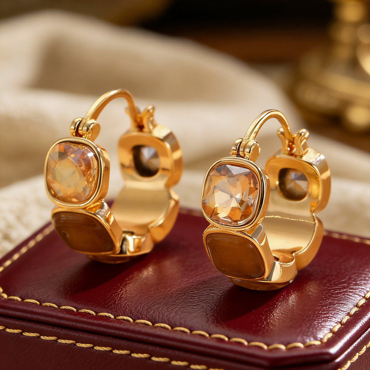 Maillard Geometric Square Coffee Crystal Circle Earrings Women Vintage Office Jewelry