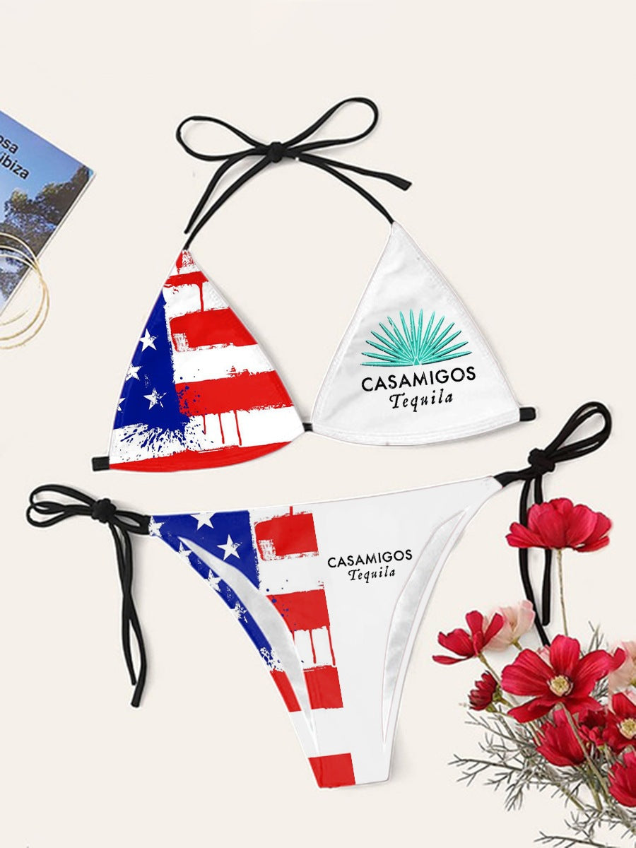 Digital Print Sexy Halter Bikini Set - Two-Piece Adjustable Swimwear for Women
