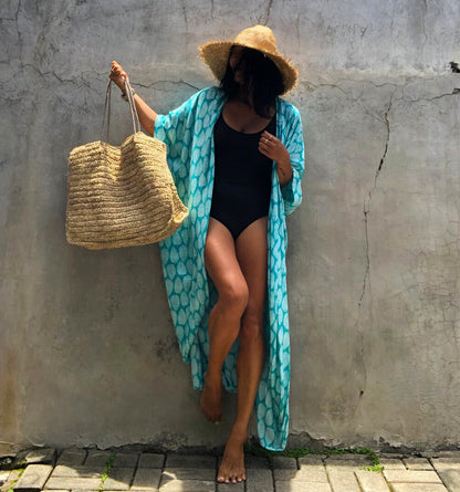 Cotton Leaf Print Beach Cover-Up ¨C Sexy Cardigan Style Vacation Sun Protection Dress