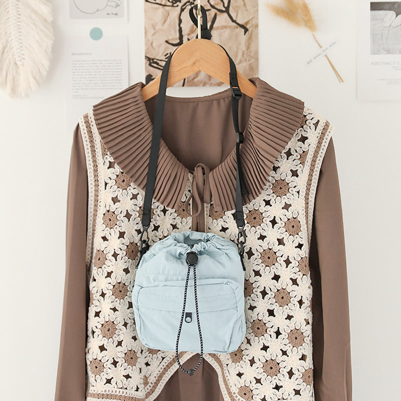 Versatile Drawstring Bucket Bag for Women - Casual Nylon Shopping Small Crossbody Mobile Phone Bag