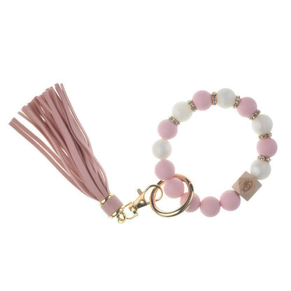 Llavero con borla de PU para bolso de mujer, llavero de silicona con cuentas, pulsera, llavero de coche, bonito soporte para mujeres y niñas. 