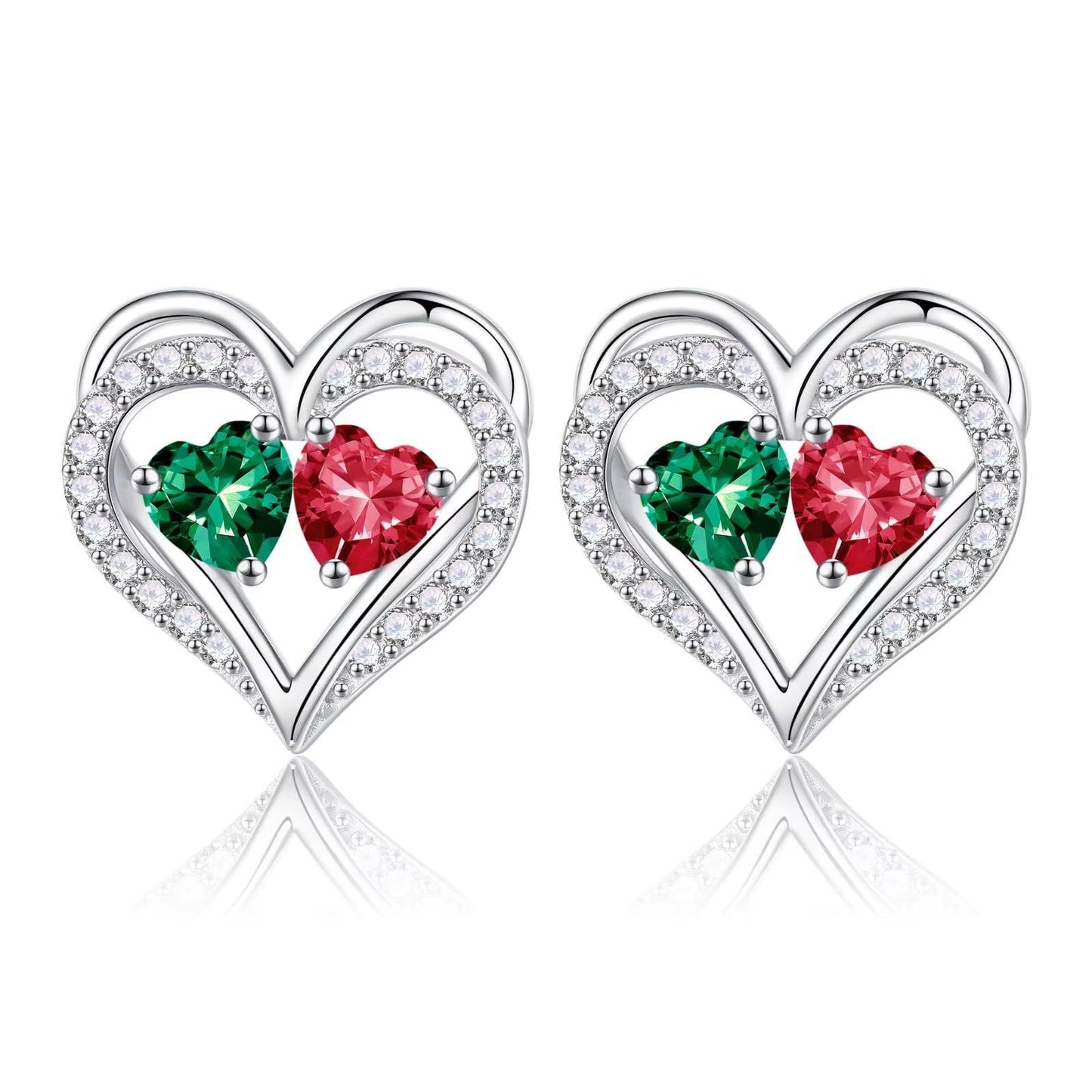 Sterling Silver Birthstone Heart Earrings new