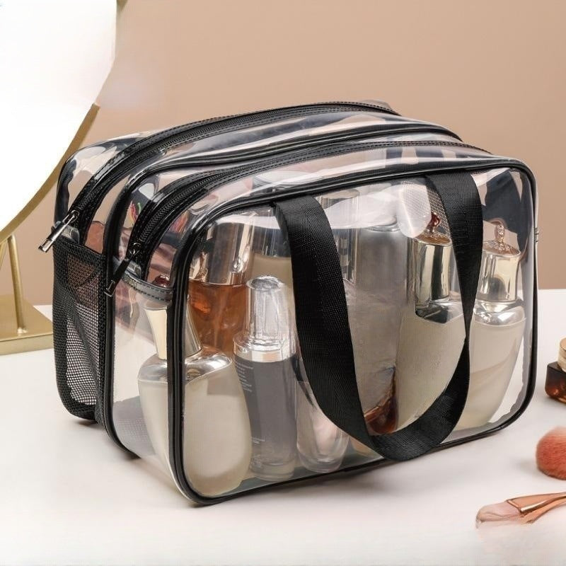 Neceser con compartimentos, neceser sencillo, transparente e impermeable, neceser de PVC de doble capa con separación para productos secos y húmedos, neceser de viaje portátil para cosméticos, organizador de maquillaje. 