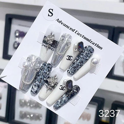 1025- Uñas postizas hechas a mano, de presión, removibles