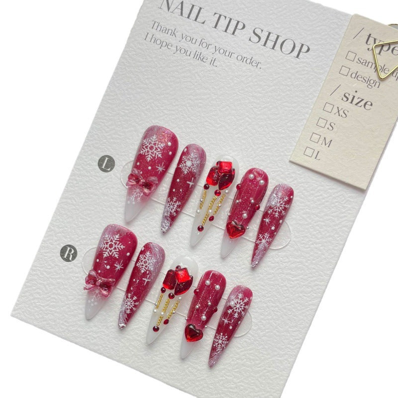 Colección navideña Feliz Navidad Industria pesada Arte de uñas hecho a mano Uñas postizas largas y cortas