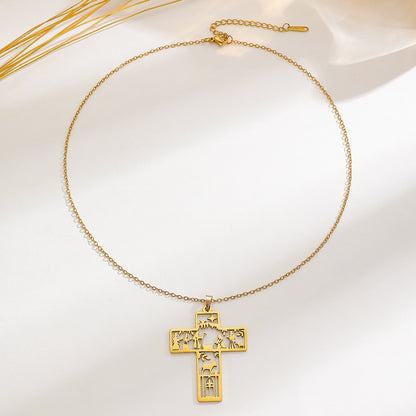 Stainless Steel Hollow Wizard Cross Necklace