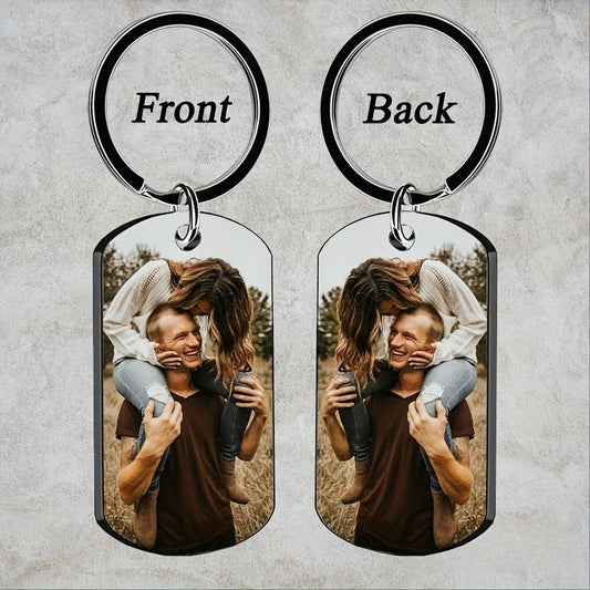 Stainless Steel Necklace Men and Women Personalized Custom Keychain with Pictures - Double Sided Engraving Photo Text Customized Key Chains for Men Boyfriend -dropshippingabc.com