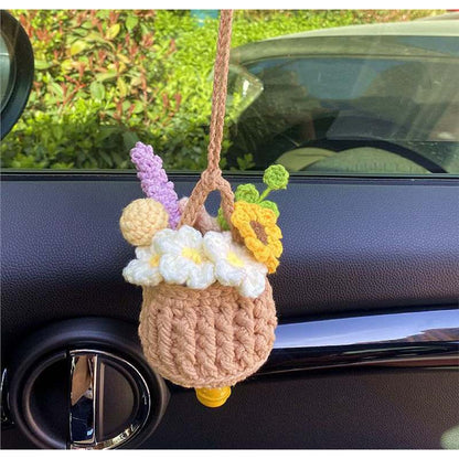 Colgante de planta de coche Decoración de coche Colgante de espejo retrovisor Lana creativa en el coche
