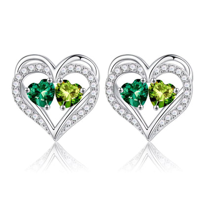 Sterling Silver Birthstone Heart Earrings new
