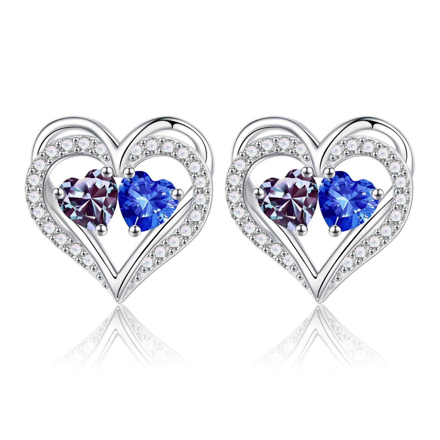 Sterling Silver Birthstone Heart Earrings new