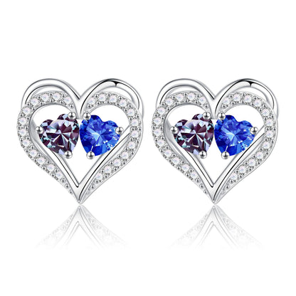 Sterling Silver Birthstone Heart Earrings new