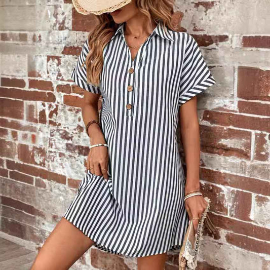 V-Neckline Striped Casual Holiday Dress