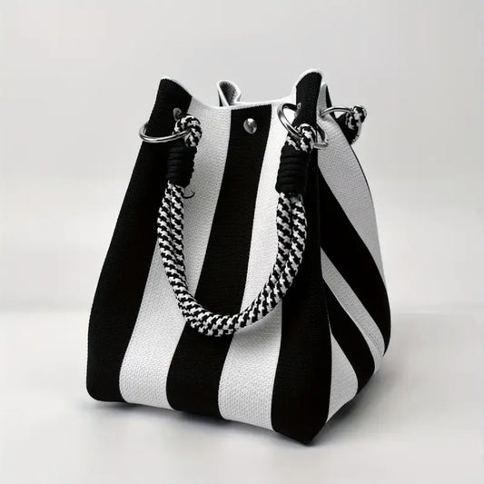 Woven Bucket Bag – Fashion Knit Handbag, Lucky Drawstring Shoulder Purse, Women’s Vacation Tote