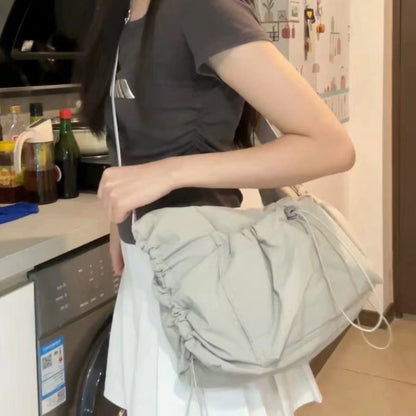 Design nylon lightweight tote bag, women's large capacity drawstring casual crossbody bag, versatile shoulder crossbody bag