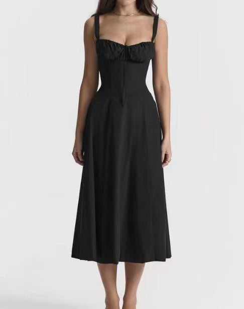 Sleeveless Strapless Bandage Corset Dress - Floral Print Long Midi Dress with Lace Up Back & Thigh Slit -dropshippingabc.com