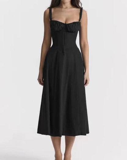 Sleeveless Strapless Bandage Corset Dress - Floral Print Long Midi Dress with Lace Up Back & Thigh Slit -dropshippingabc.com