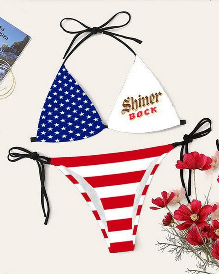 Bikini printed strap swimsuit set backless split swimsuit