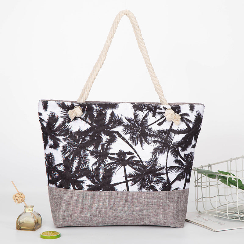 Bolsa de compras de gran capacidad, de cuerda de cáñamo, con estampado de tinta de lino, bolso de playa, bolso de hombro con diseño de grulla de corona roja, bolso de playa para mujer, estilo hobo