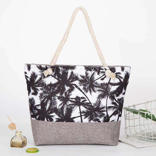 large capacity hemp rope linen ink printing shopping bag beach bag red-crowned crane shoulder seaside handbag women hobo