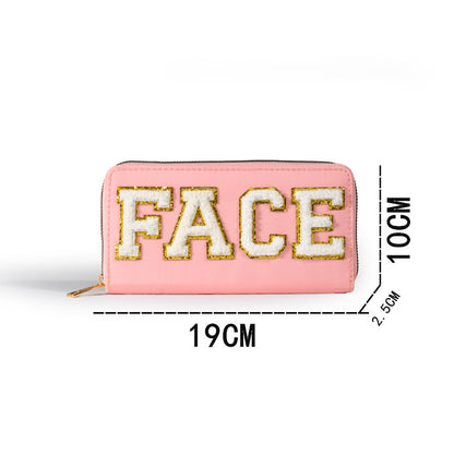 Cartera bordada con el alfabeto para mujer, monedero largo, tarjetero de nailon con cremallera, monedero multifuncional 