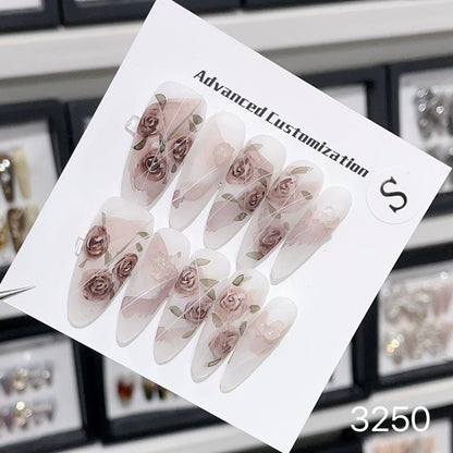 1025- Uñas postizas hechas a mano, de presión, removibles