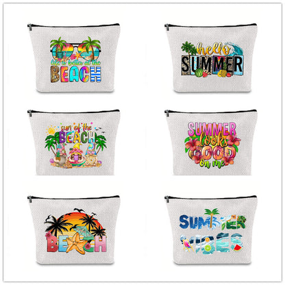 Linen printed cosmetic bag, cosmetic lipstick storage bag, small simple zipper evening clutch bag,