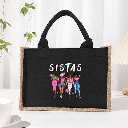 Bolsa de tela de algodón y lino, bolsa de tela con letras estampadas, bolso ligero portátil, bolsa de regalo para compras 