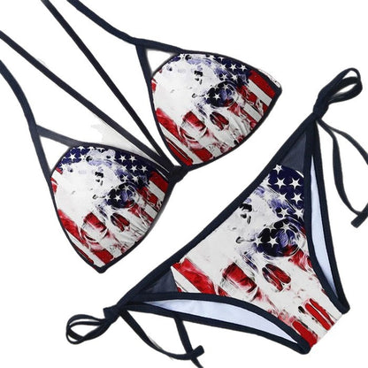 Bikini printed strap swimsuit set backless split swimsuit