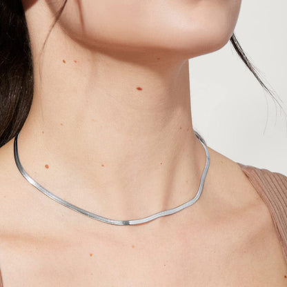 14K Gold Plated Herringbone Choker Necklace - Dainty Thin Snake Chain Layered Jewelry for Women -dropshippingabc.com