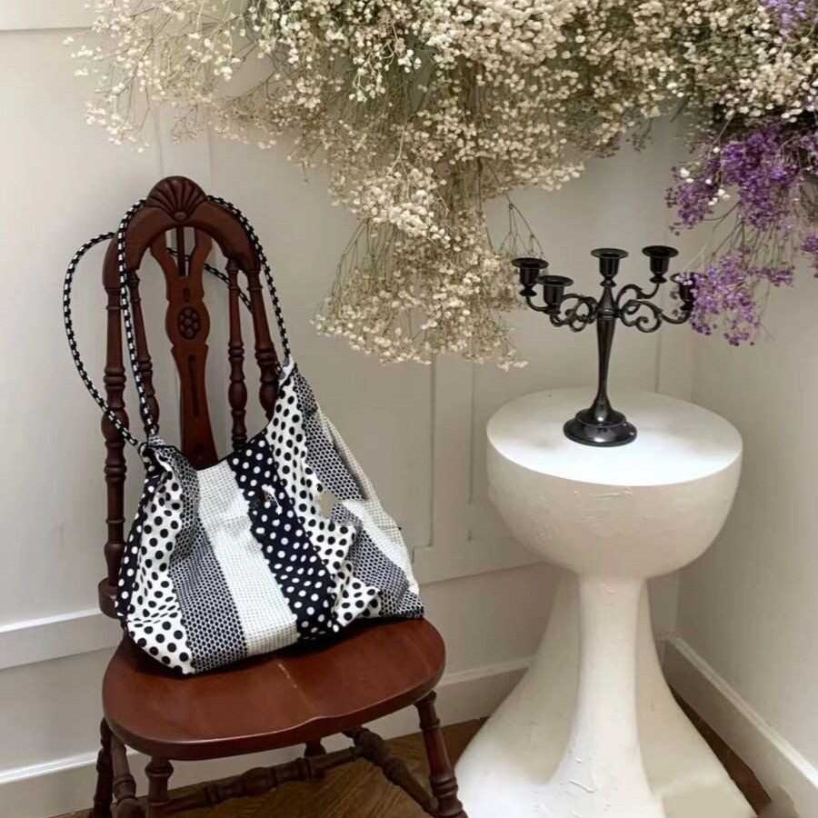 Bolso tote de lunares, bolso de hombro portátil y versátil, bolso hobo ecológico de gran capacidad para mujer 